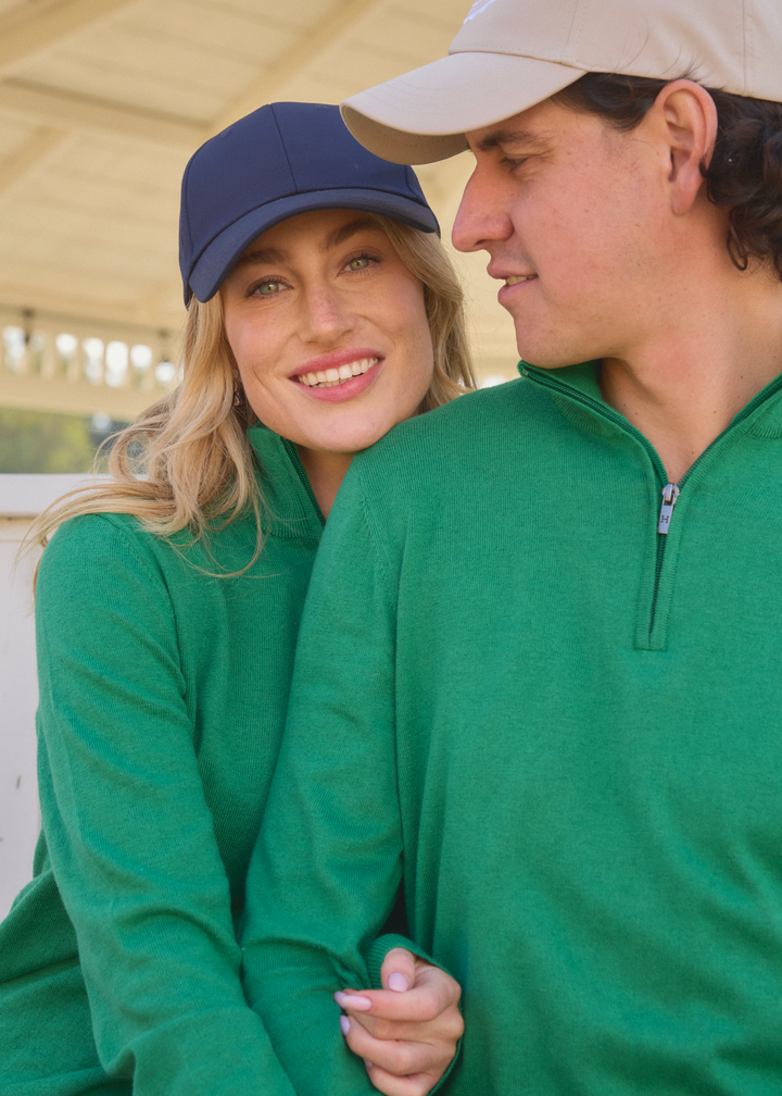 Parmo Pullover 1/4 Zip Sweater - Evergreen & Linen