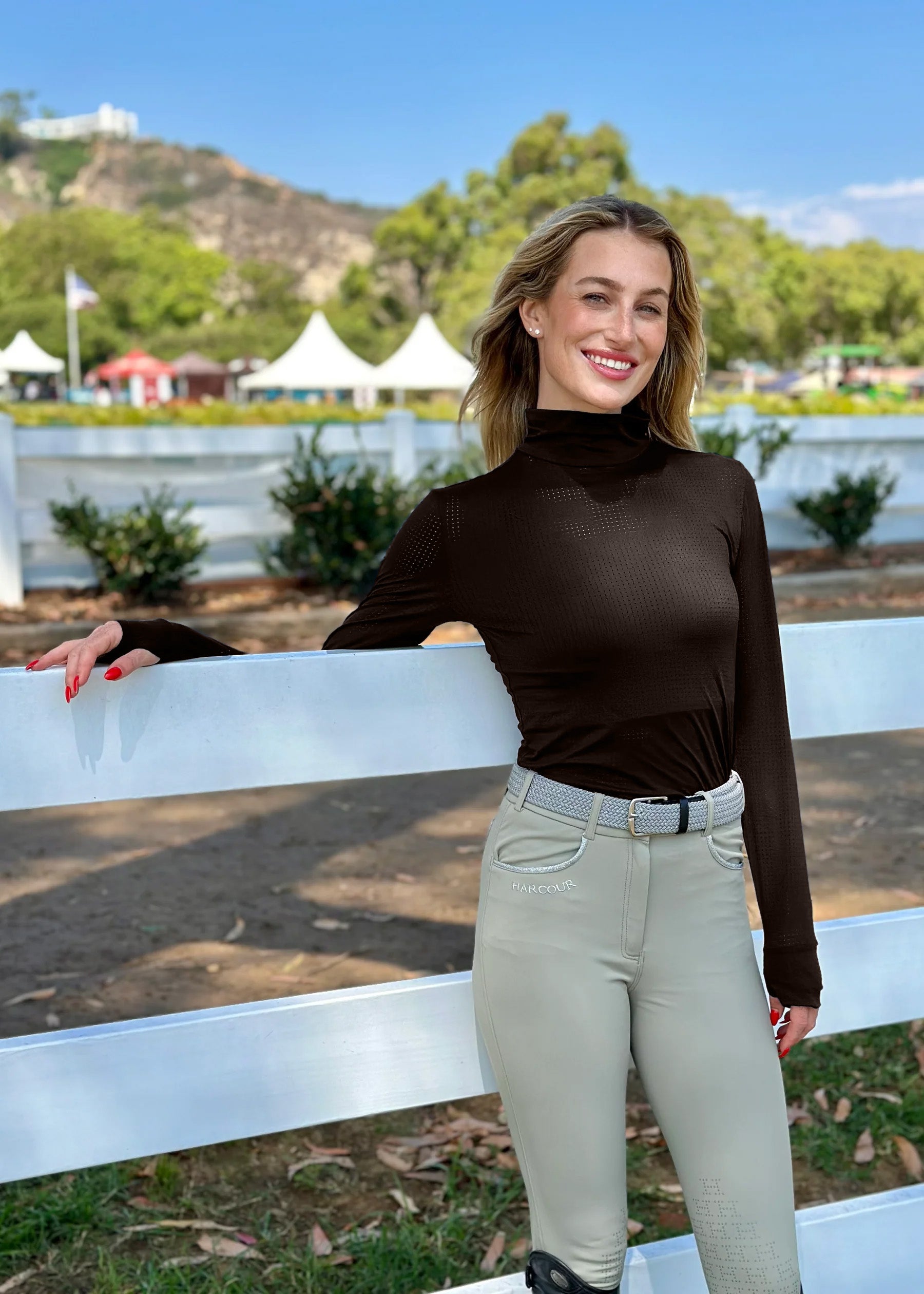 haruco　long cuffs shirt like sweat Venti Womens Mock Neck Perforated Long Sleeve Technical
