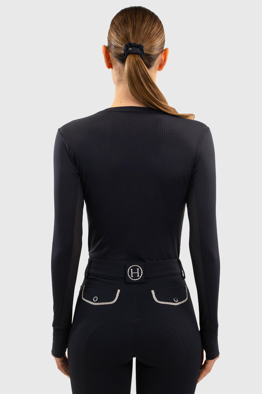 Bluvea Women's Perforated Long Sleeve Crew Neck