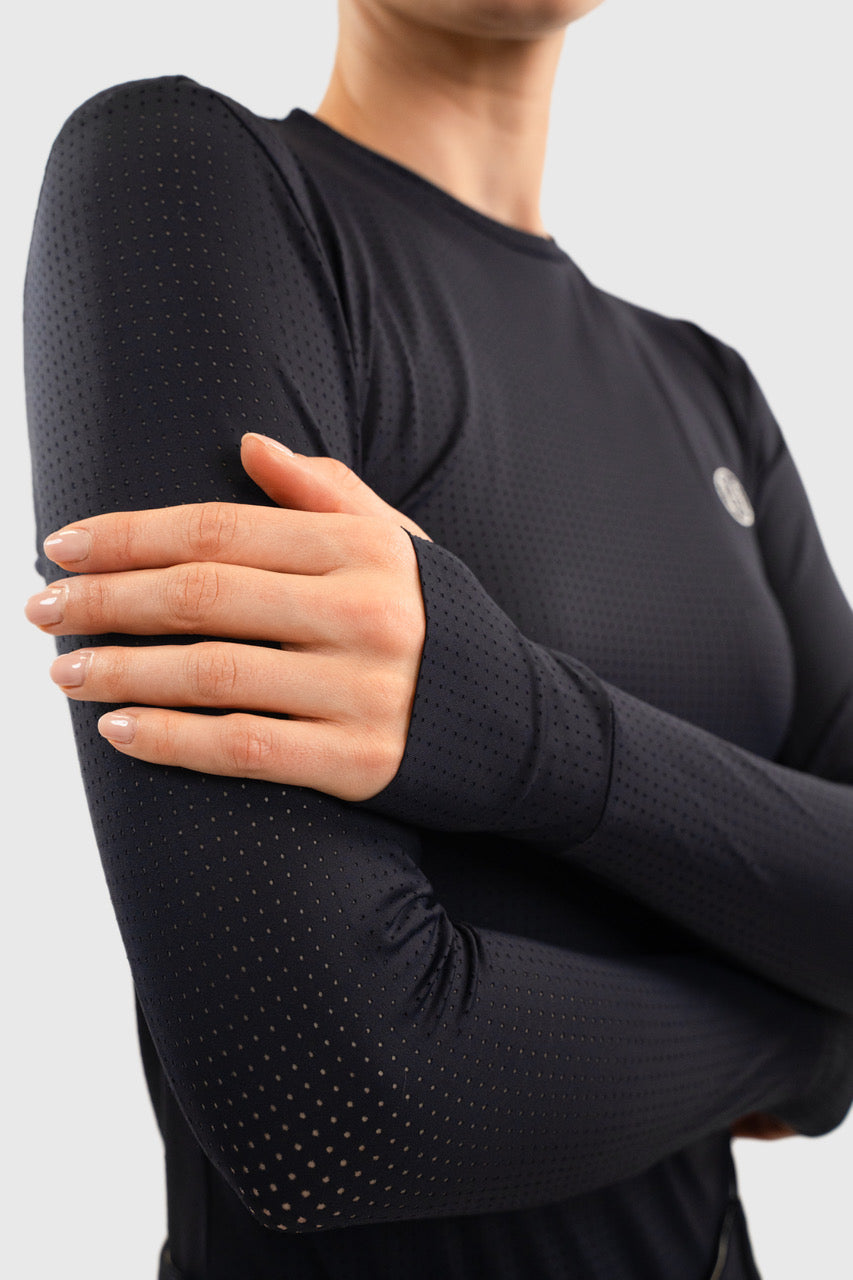 Bluvea Women's Perforated Long Sleeve Crew Neck