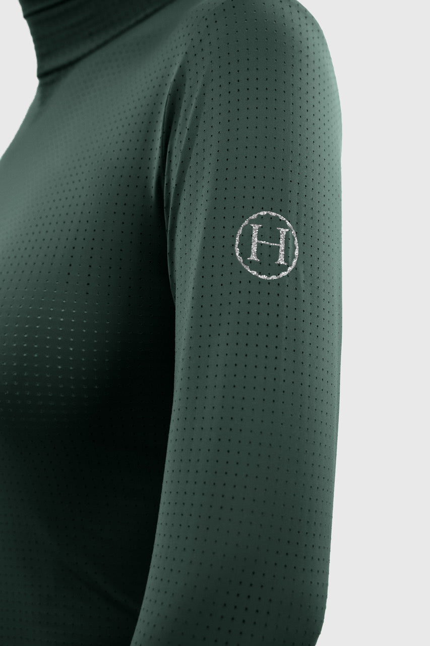 Venti Womens Mock Neck Perforated Long Sleeve Technical Shirt