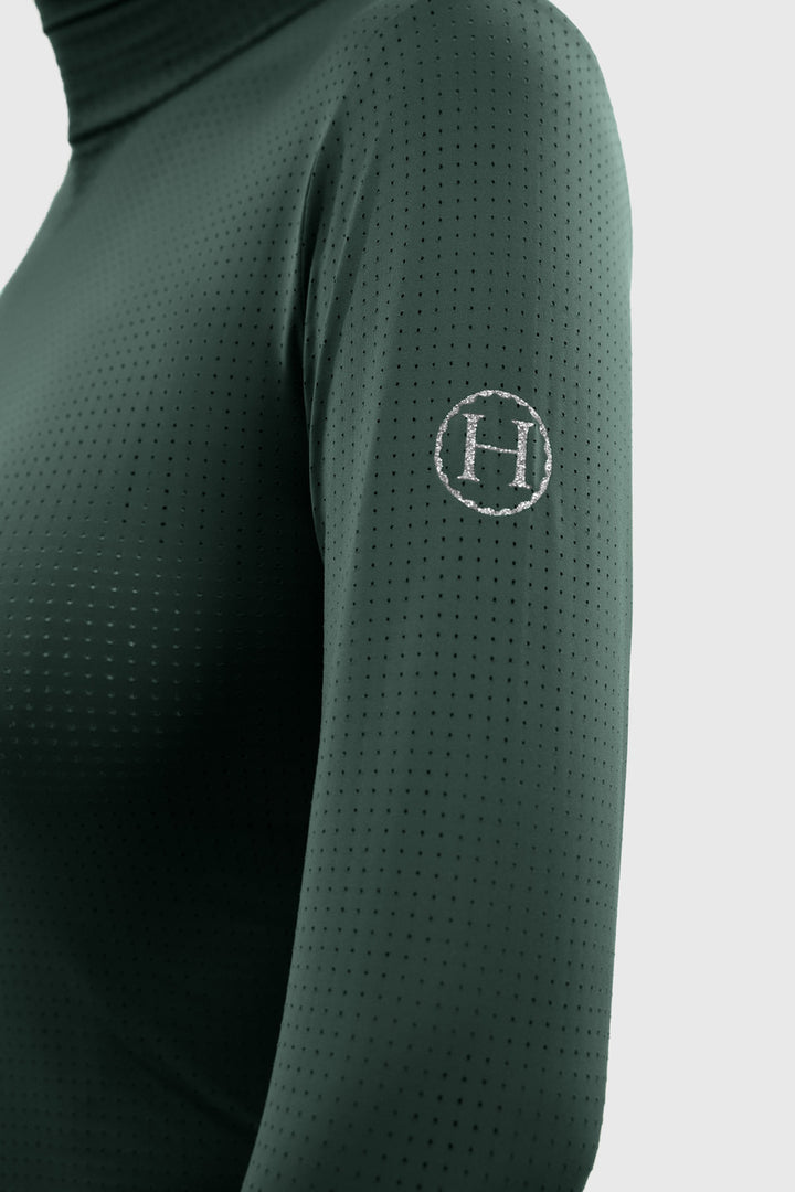 Venti Womens Mock Neck Perforated Long Sleeve Technical Shirt