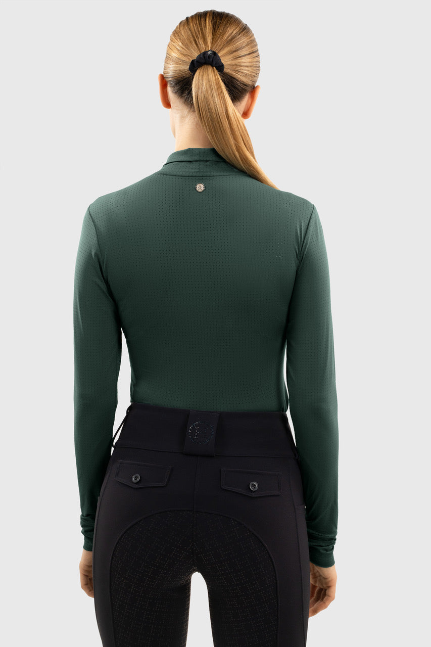 Venti Womens Mock Neck Perforated Long Sleeve Technical Shirt