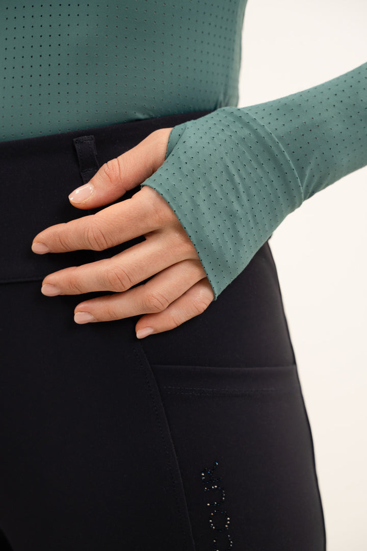 Bluvea Women's Perforated Long Sleeve Crew Neck