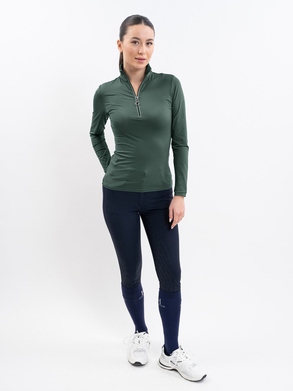 Breezi Womens Perforated Zip Up Long Sleeve Technical Riding Shirt