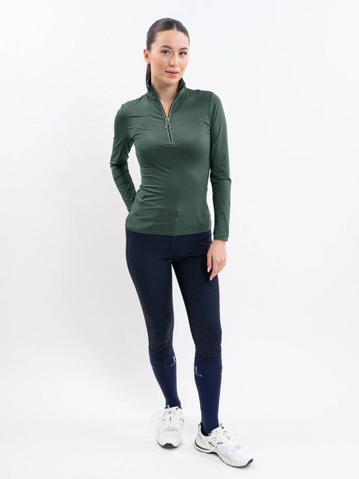 Breezi Womens Perforated Zip Up Long Sleeve Technical Riding Shirt
