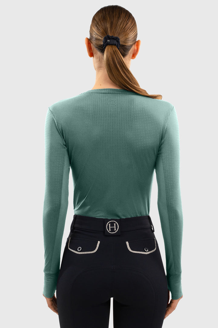 Bluvea Women's Perforated Long Sleeve Crew Neck