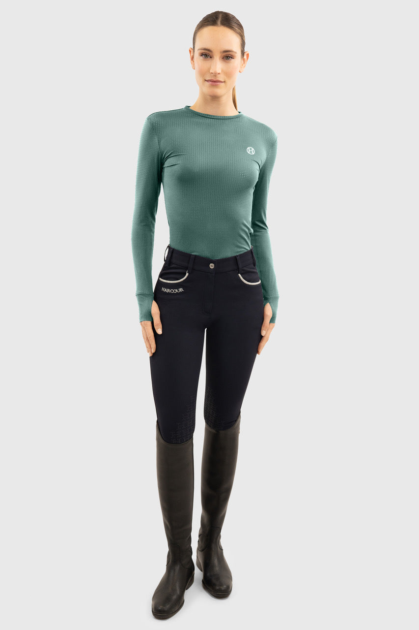 Bluvea Women's Perforated Long Sleeve Crew Neck