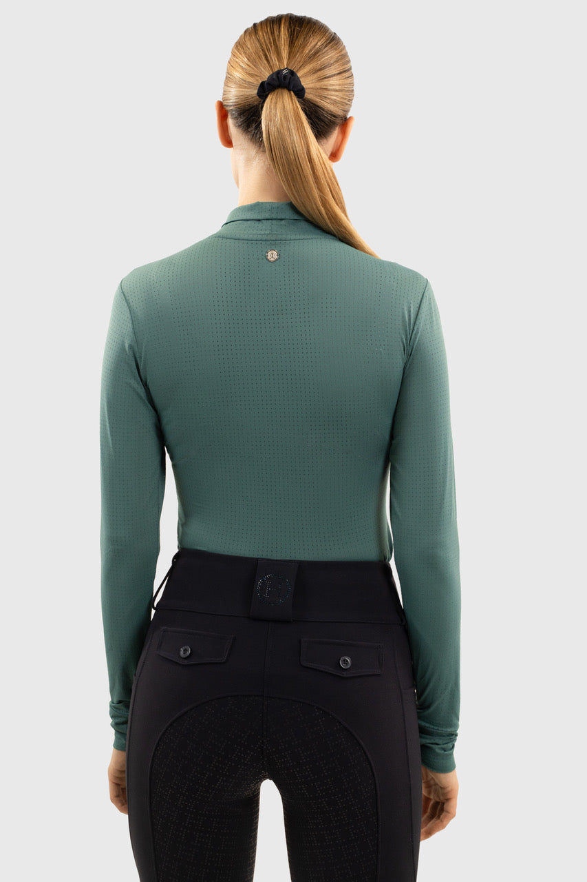 Venti Womens Mock Neck Perforated Long Sleeve Technical Shirt