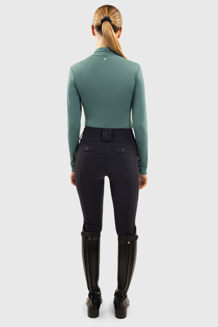 Venti Womens Mock Neck Perforated Long Sleeve Technical Shirt