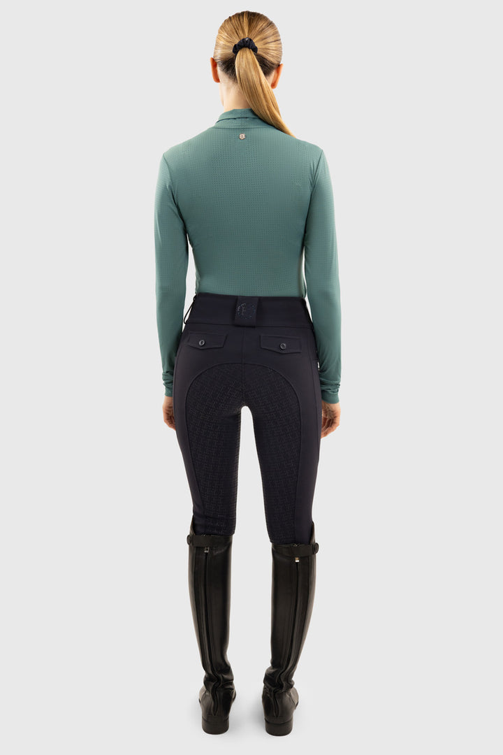 Venti Womens Mock Neck Perforated Long Sleeve Technical Shirt